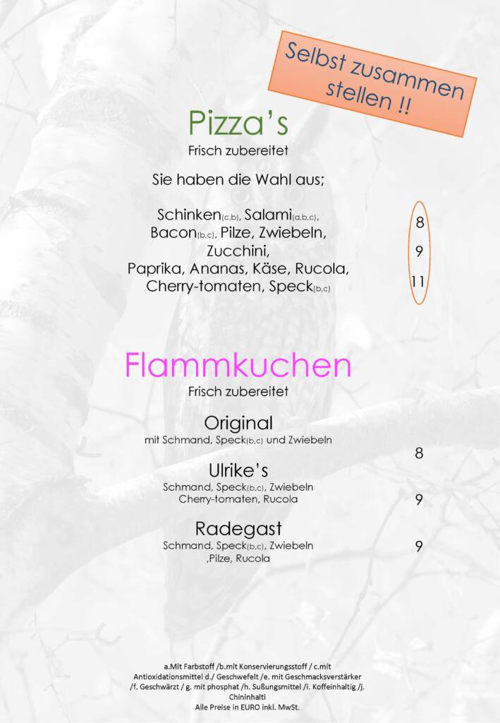 Menu Kaart Pizza